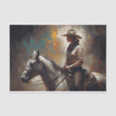 Cowgirl Riding White Horse Sunset Decoupage 薄葉紙 (正面)