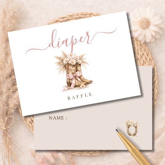 Cowgirl Western Baby Shower Activity Diaper Raffle サンキューカード