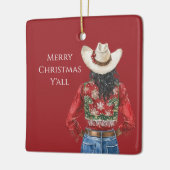 Cowgirl Western Black Hair Christmas   セラミックオーナメント (左)