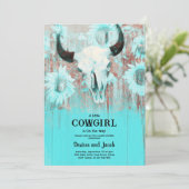 Cowgirl Western Country Floral Teal Baby Shower 招待状 (スタンド正面)