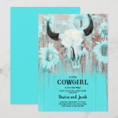 Cowgirl Western Country Floral Teal Baby Shower 招待状 (正面/裏面)