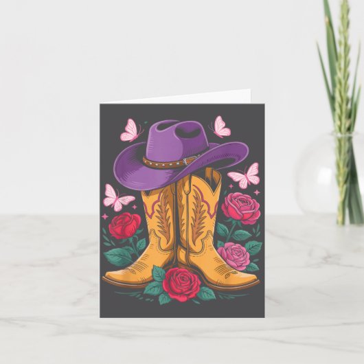 Cowgirl Western Cowboy Hat Boots With Roses Countr カード (正面)