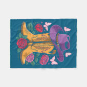 Cowgirl Western Cowboy Hat Boots With Roses Countr フリースブランケット (正面(横))