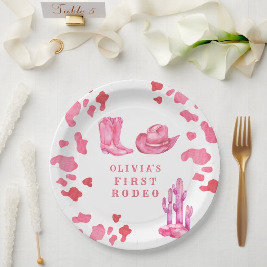Cowgirl Western First Rodeo Birthday Party ペーパープレート (ウェディング)