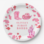 Cowgirl Western First Rodeo Birthday Party ペーパープレート (正面)
