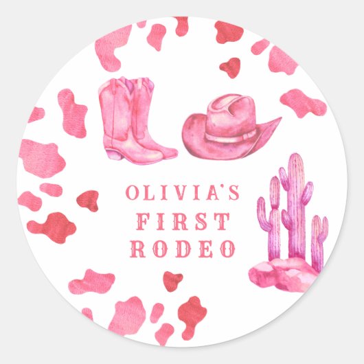 Cowgirl Western First Rodeo Birthday Party  ラウンドシール (正面)