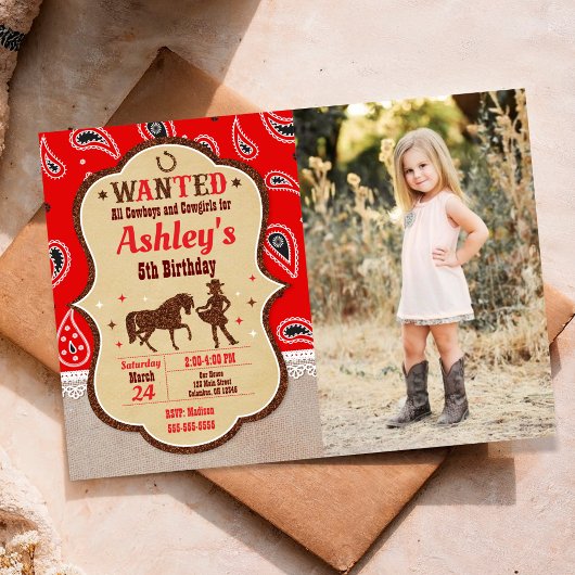 Cowgirl Western Party Birthday Photo Invitation 招待状