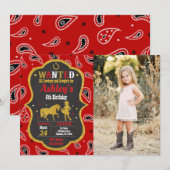 Cowgirl Western Party Wanted Birthday Photo 招待状 (正面/裏面)