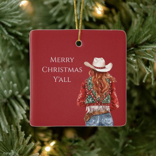 Cowgirl Western Red Hair Christmas   セラミックオーナメント (ツリー)