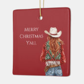 Cowgirl Western Red Hair Christmas   セラミックオーナメント (左)