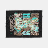 Cowhide Leopard Blue Turquoise Howdy Easter Rabbit フリースブランケット (正面(横))