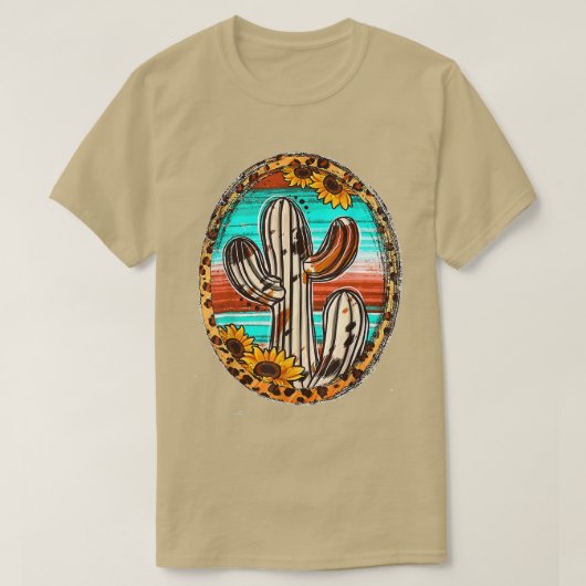 Cowhide Teas Cactus Serape Western Rodeo Cowgirl H Tシャツ (デザイン正面)