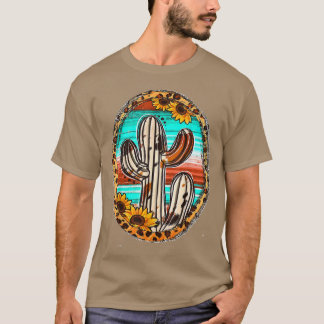 Cowhide Teas Cactus Serape Western Rodeo Cowgirl H Tシャツ
