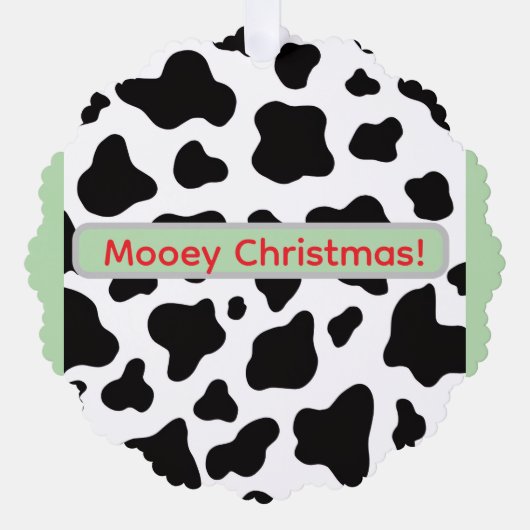 Cowhide with "Mooey Chriastmas" in red and red  オーナメントカード (正面)