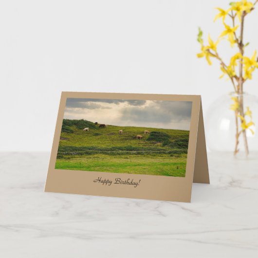 Cows in Pasture Birthday Greeting Card カード (黄色い花)