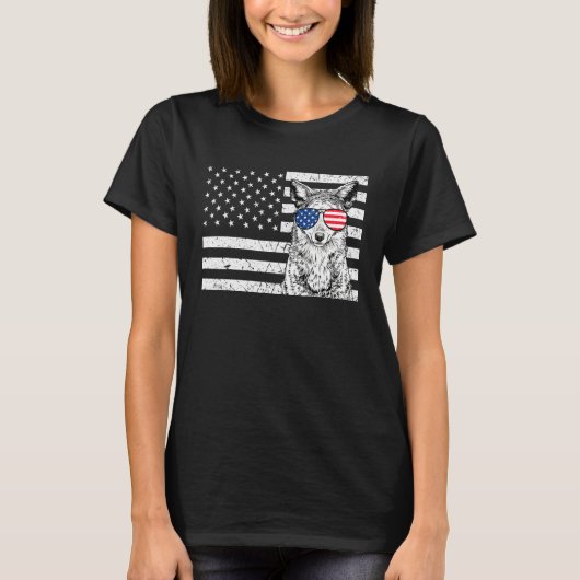 Coyote 4th of July Animal US American Flag Wolf Pa Tシャツ (正面)