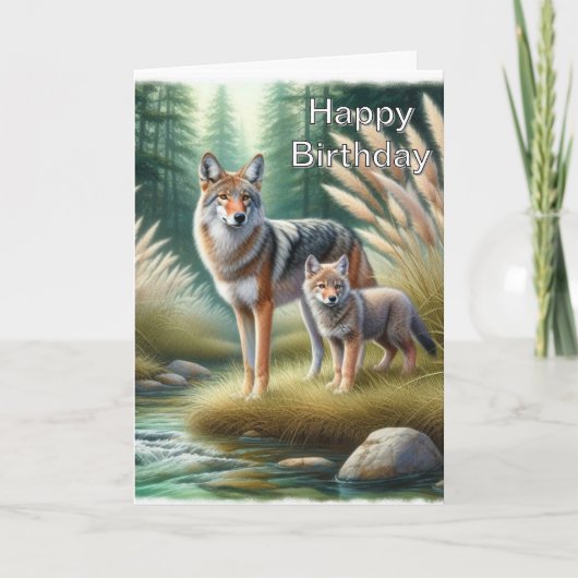 Coyote and Pup Happy Birthday Wildlife  カード (正面)