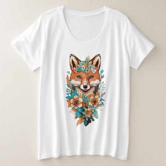 Coyote in Fower プラスサイズTシャツ (デザイン正面)