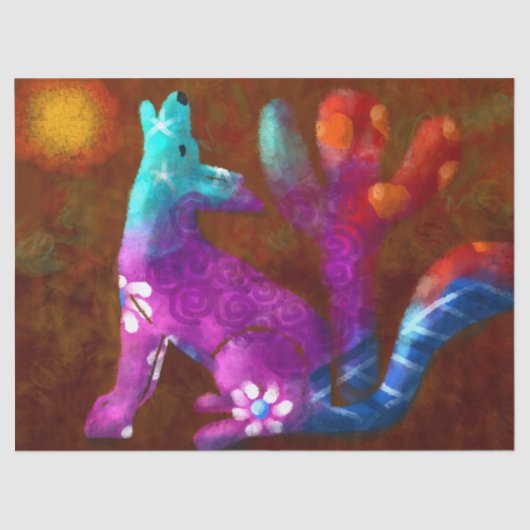 Coyote Saguaro Cactus Desert Decoupage 薄葉紙 (正面)