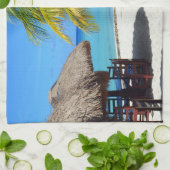 Cozumelメキシコのビーチ小屋のヤシの木のティール(緑がかった色)水Vaca キッチンタオル (折り畳み)