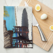 Cozumelメキシコのビーチ小屋のヤシの木のティール(緑がかった色)水Vaca キッチンタオル (四つ折り)