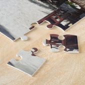 Cozumelメキシコのビーチ小屋のヤシの木のティール(緑がかった色)水Vaca ジグソーパズル (側面)