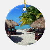 Cozumelメキシコのビーチ小屋のヤシの木のティール（緑がかった色）水Vaca セラミックオーナメント (正面)