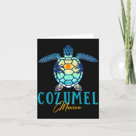 Cozumel Mexico Sea Turtle Palm Tree Sunset Beach V カード (正面)