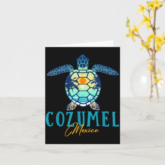 Cozumel Mexico Sea Turtle Palm Tree Sunset Beach V カード (黄色い花)