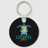 Cozumel Mexico Sea Turtle Palm Tree Sunset Beach V キーホルダー (正面)