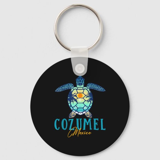 Cozumel Mexico Sea Turtle Palm Tree Sunset Beach V キーホルダー (正面)