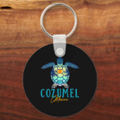 Cozumel Mexico Sea Turtle Palm Tree Sunset Beach V キーホルダー (正面)