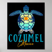 Cozumel Mexico Sea Turtle Palm Tree Sunset Beach V ポスター (正面)