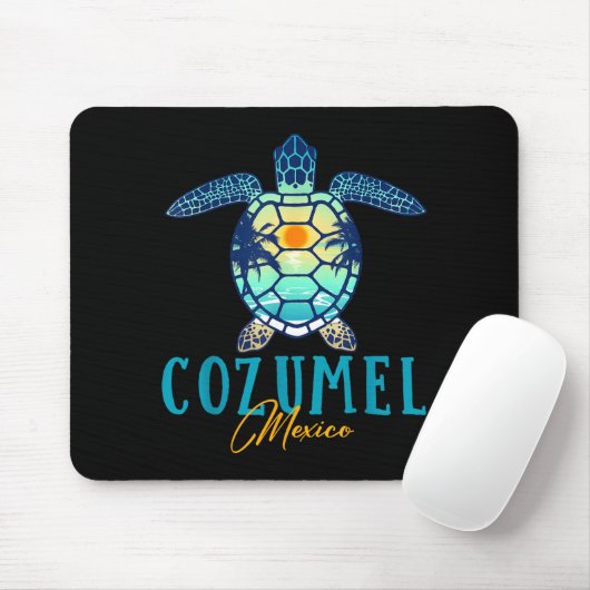 Cozumel Mexico Sea Turtle Palm Tree Sunset Beach V マウスパッド (マウス)