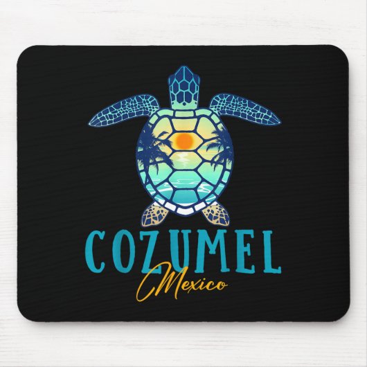 Cozumel Mexico Sea Turtle Palm Tree Sunset Beach V マウスパッド (正面)