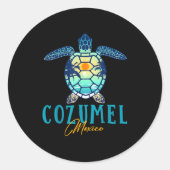 Cozumel Mexico Sea Turtle Palm Tree Sunset Beach V ラウンドシール (正面)