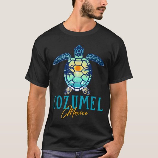 Cozumel Mexico Sea Turtle Palm Tree Sunset Beach V Tシャツ (正面)