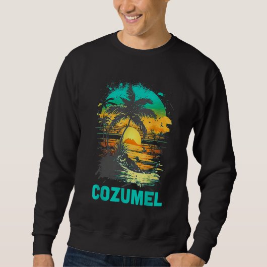 Cozumel Mexico Tropical Sunset Beach Souvenir Vaca スウェットシャツ (正面)