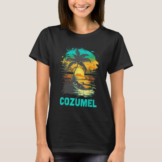 Cozumel Mexico Tropical Sunset Beach Souvenir Vaca Tシャツ (正面)