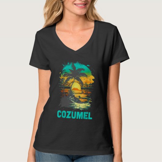 Cozumel Mexico Tropical Sunset Beach Souvenir Vaca Tシャツ (正面)