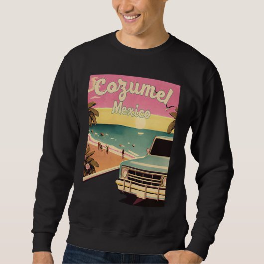 Cozumel Retro Beach Vacation Graphics Cozumel Surf スウェットシャツ (正面)