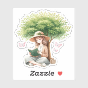 Cozy'読s Under a Tree Girl Book Lover Bookish シール