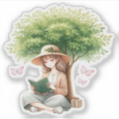 Cozy'読s Under a Tree Girl Book Lover Bookish シール (正面)