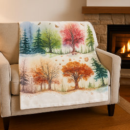 Cozy 4- Seasons デジタル水彩画 フリースブランケット