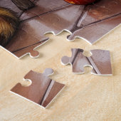 Cozy Abyssinian Cat by Fireplace Christmas Lights ジグソーパズル (側面)