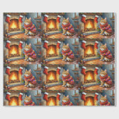 Cozy Abyssinian Cat by Fireplace Christmas Lights ラッピングペーパー (フラット)