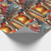 Cozy Abyssinian Cat by Fireplace Christmas Lights ラッピングペーパー (角)