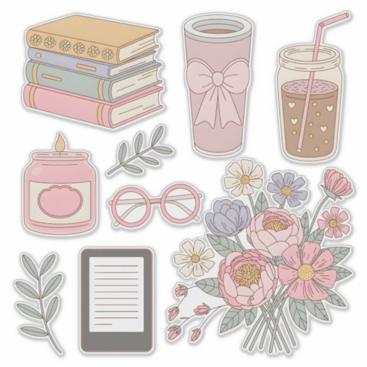 Cozy Aesthetic Sticker Pack Digital Planner Clipar シール (正面)
