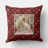 Cozy Angel Poinsettia Red Gold Custom Name Christm クッション (裏面)