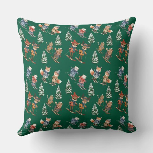 Cozy Animals Skiing Throw Pillow クッション (裏面)